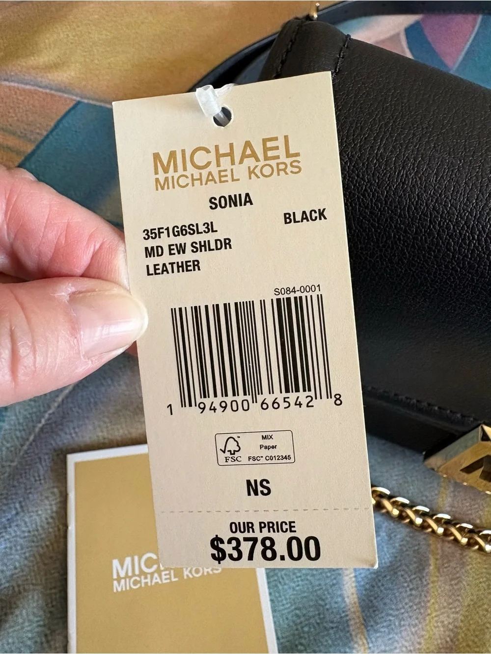 NWT Michael Kors “Sonia” Black Leather Crossbody with Gold Chain